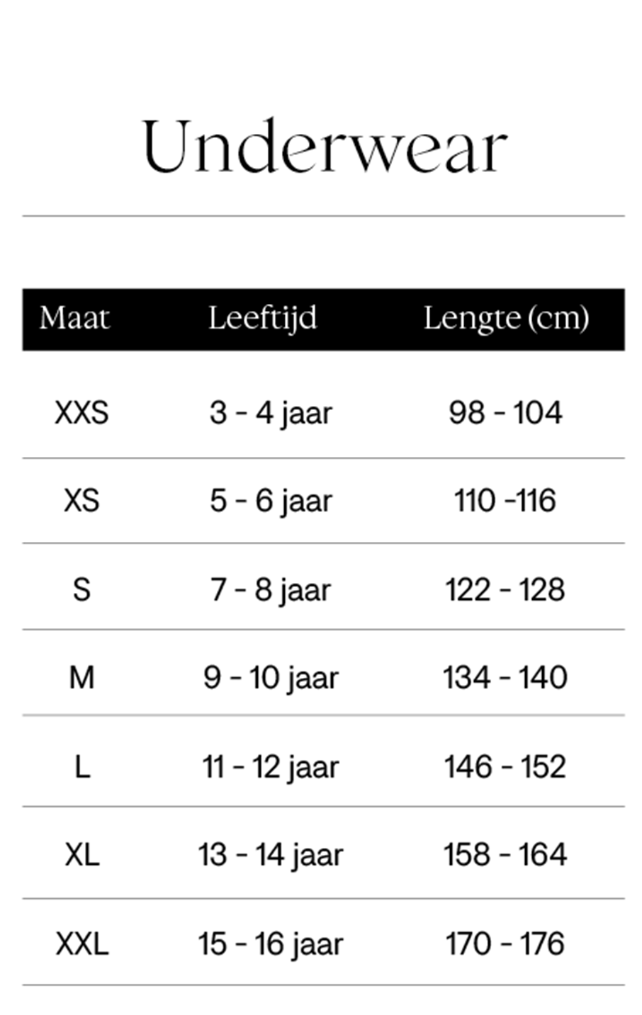 Size chart