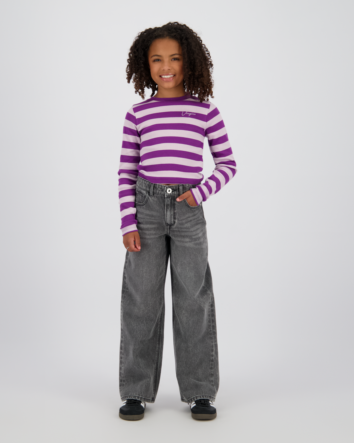 Top G-basic-crop rib stripe